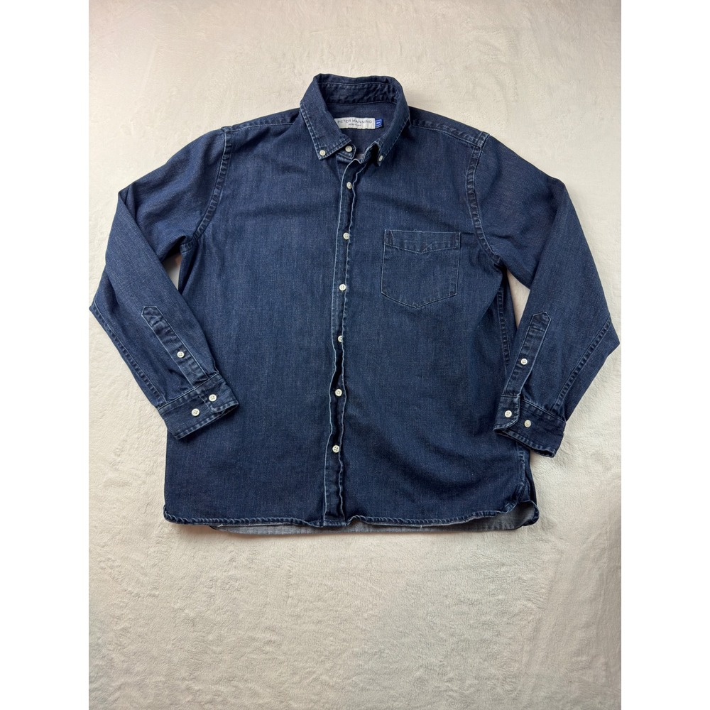 Peter Manning New York Mens Dark Wash Denim Button Down Shirt Size 2X fits small